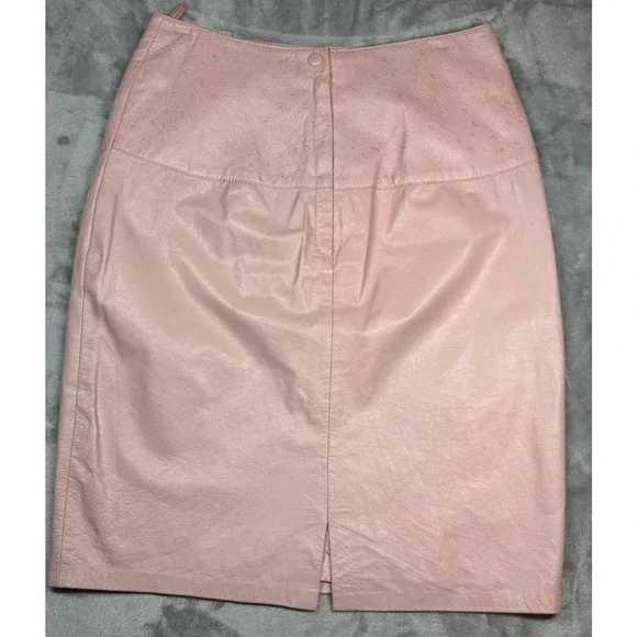 Vintage Lillie Rubin Women's Size 10 Blush Leather Pencil Skirt Ostrich Texture - Picture 6 of 13